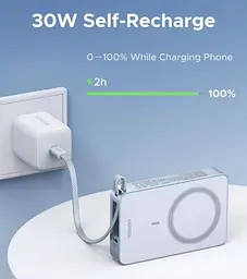 Магнітний павербанк Ugreen з бездротовою MagSafe зарядкою блакитний 30W 10000 мАч - мініатюра 4