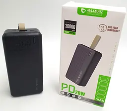 Потужний Повербанк Power Bank із швидкою зарядкою 30000mAh USB /Type-C PD/QC 20W Maxmate MMP30S чорний - мініатюра 4