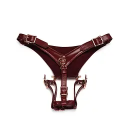 Шкіряні трусики для вібратора Liebe Seele Wine Red Forced Orgasm Strop - мініатюра 2