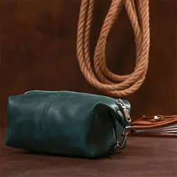 Шкіряна матова косметичка Shvigel 16399 зелена - мініатюра 6