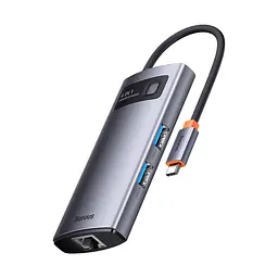 Usb-хаб Baseus Metal Gleam Series 4-in-1 Multifunctional Type-C Hub Docking Сірий (Type-C to Usb3.0x3+RJ45x1) - мініатюра 2