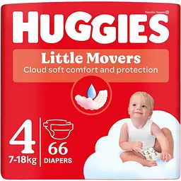 Набір підгузків Huggies Little Movers 4 (7-18 кг) 132 шт. (2 п. x 66 шт.) - мініатюра 2