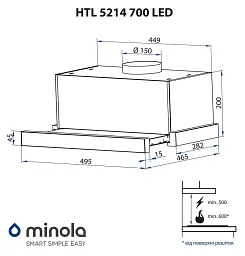Витяжка телескопічна Minola HTL 5214 WH 700 LED - мініатюра 11