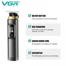 Тример для стрижки та окантовки волосся акумуляторний з турбо режимом VGR V-985 Professional - мініатюра 3