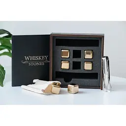Золоті сталеві кубики для віскі Whiskey Stones у дерев'яній коробці - 6 кубиків для охолодження віскі - мініатюра 5