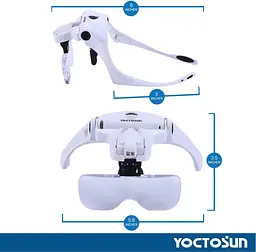 Світлодіодна лупа YOCTOSUN, збільшувальні окуляри з оголов'ям Hands Free і 2 світлодіодами - мініатюра 8