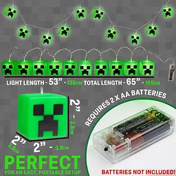Світлодіодна гірлянда Minecraft з 10 кубічних криперів із батарейками, 2 режими роботи, ідеально підходить для спальні, вечірки - мініатюра 5