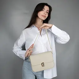 Сумка шкіряна жіноча Virginia Conti 03891 бежева на застібці - мініатюра 2