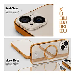Чехол-накладка для Apple iPhone 15, Replica MagSafe, золотой, противоударный защитный чехол с магнитным кольцом MagSafe, защита всего корпуса, TPU+PC, зеркальный, выступающий бортик вокруг экрана, ArmorStandart (ARM76221) - мініатюра 3