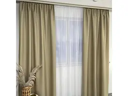 Льняні блекаут штори золотистого кольору 2шт. 150х270 з білим шифоновим тюлем 400х270, на тасьмі ALBO pbe0052633 - мініатюра 9