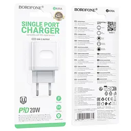 Мережевий зарядний пристрій Borofone BA99A Breeze single port PD20W charger білий - мініатюра 2
