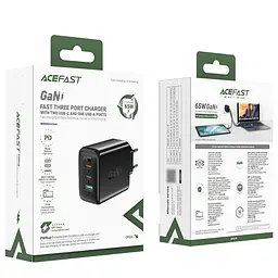 Мережевий зарядний пристрій Acefast A41 USB/2 Type-C QC PD PD65W GaN чорний - мініатюра 6