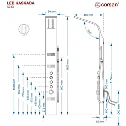 Душова панель Corsan Kaskada white LED A014MWHLED, Білий - мініатюра 5