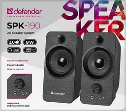 Акустична система 2.0 Defender SPK 190, 8Вт, USB, чорна - мініатюра 4