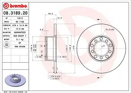 Диск гальмівний передній невентильований MercedEs I23, Mercedes W114, W115 68-86р Brembo (08.3189.20) - мініатюра 2