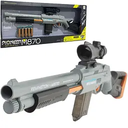 Іграшковий бластер Remington M870 з гільзами що вилітають, м’які кулі з присосками 10 шт, снайперський приціл, подарунок дітям - мініатюра 3