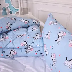 Набір антиалергенний MirSon зима Kids Time 20-0037 Cute blue zebra 140x205 см бавовна: ковдра з подушкою (2200009665486) - мініатюра 3