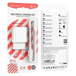 Адаптер мережевий Borofone Micro USB Cable Aspirer BA74A та кабель комплект білий - мініатюра 2
