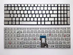 Клавіатура для ноутбуків Asus N501J, N501JW, N501V, N501VW срібляста без рамки, під підсвічування RU/US