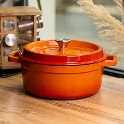 Кокотниця чавунна емальована 5,5 л, помаранчевий Yongkang HP-FLG-5 ORANGE - мініатюра 2