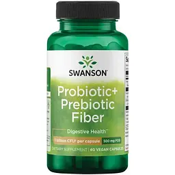 Пробіотик та пребіотик Swanson Probiotic+ Prebiotic Fiber 1 Billion Cfu 60 веганських капсул