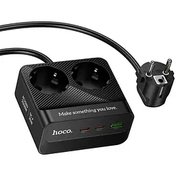 Мережевий зарядний пристрій подовжувач Hoco AC27 USB/2 Type-C PD 30W 2 розетки 2m чорний