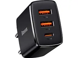 Мережевий зарядний пристрій BASEUS Compact Quick Charger 2xUSB U+C 30 W Black (CCXJ-E01)