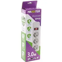 Мережевий фільтр Maxxter SPM3-G-10G подовжувач 3 розетки 3 м білий - мініатюра 2