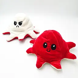 М'яка іграшка Восьминіг перевертень двосторонній веселий сумний Mood Octopus 25 см UKC червоно/білий - мініатюра 3