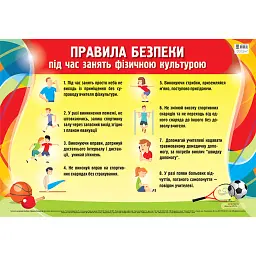 Плакат. Правила безпеки під час занять фізичною культурою. Наочність -
