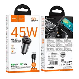 Адаптер автомобільний Hoco Rigorous port Car charger NZ16B (Type-C to Type-C set) |2Type-C, 45W/3A, PD25W/QC| - мініатюра 2