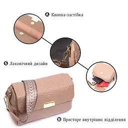 Модна шкіряна сумка з плечовою лямкою для жінок Vintage 22403 бежева - мініатюра 8