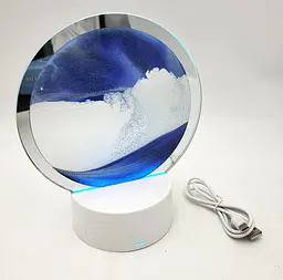 Настільна LED лампа нічник RGB пісочний годинник Картина рухомий пісок USB світильник UKC 3D Sandscape синій - мініатюра 11