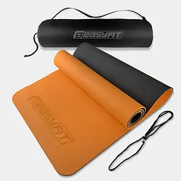 Килимок для йоги та фітнеса EasyFit TPE+TC 6мм двошаровий + Чохол помаранчевий з чорним (EF-1924s-ORB)