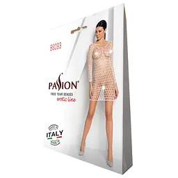 Бодістокінг-сукня з глибоким коміром Passion BS093 white довгі рукави One size - мініатюра 4