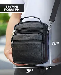 Чоловіча сумка-барсетка шкіряна 22х24х8 / месенджер на одне плече для міста та подорожей, чорний 80 см - мініатюра 3