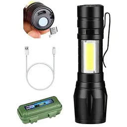 Ліхтар ручний акумуляторний з USB-зарядкою, бічним світлом та ZOOM HB-513-XPE+COB