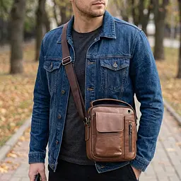 Месенджер з отвором для навушників чоловічий 20414 Vintage коричневий - мініатюра 2