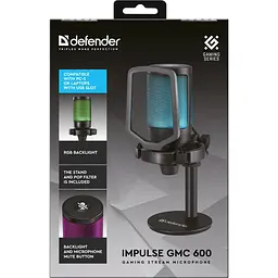 Ігровий стрім мікрофон Defender Impulse GMC 600 USB, RGB, 1.8м чорний - мініатюра 7