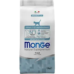 Сухий монопротеїновий корм для стерилізованих кішок Monge Natural Superpremium Monoprotein Sterilised із фореллю 1.5 кг