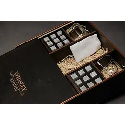 Подарунковий набір Whiskey Stones камені для віскі у дерев'яному пеналі №8 + 4 склянки Pasabahce Luna + щипці + мішечок - мініатюра 3