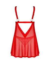Бебі-дол Obsessive Elianes babydoll & thong, XL/2XL, червоний, мереживний ліф, трусики-танга в наборі - мініатюра 4