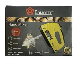 Міксер ручний електричний  Domotec BT-6633 потужність  260 Вт Вт  4 насадки у комлекті  7 швидкостей Жовтий - мініатюра 7