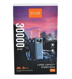 Зовнішній акумулятор Power Bank TUGII Y103 30000 mAh повербанк швидка зарядка LED-дисплей ліхтарик Чорний - мініатюра 7