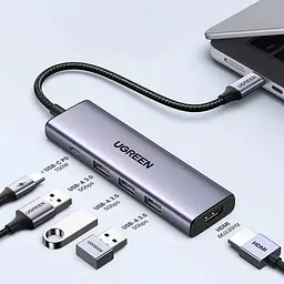 Док-станція USB3.1 Type-C --> HDMI 60Hz/3xUSB-А 3.0/Type-C/PD 100W 5-in-1 CM511 Ugreen - мініатюра 2