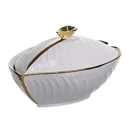 Супниця 800 (мл) порцелянова каструля бульйонниця 32×21×16 (см) з кришкою для дому та ресторану Білий зі золотом Yiwu XL-4054AG - мініатюра 2