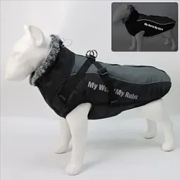 Світловідбивна утеплена зимова куртка для собак My World - My Rules, Black/Grey