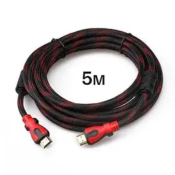 Кабель шнур HDMI-HDMI  високої чіткості  V1.4 довжина 5м в нейлоновій оплетці 
