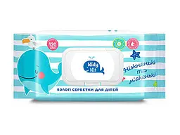Вологі серветки KIDY KIT 120шт З екстрактом ромашки та вітаміном Е (клапан)