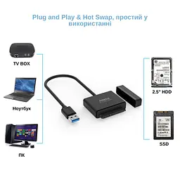 Адаптер Fideco з живленням для 2.5"/3.5" SATA HDD/SSD USB 3.0 Чорний (FMC1PA0SA1PB 2674) - мініатюра 5
